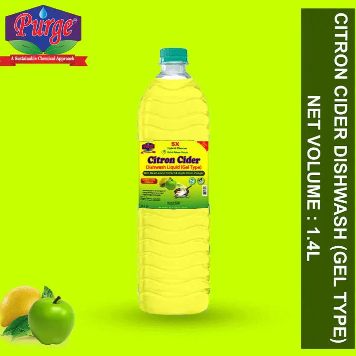 Purge Citron Cider Dishwashing Liquid (Gel Type) - Antibacterial Dish Wash - Kitchen Surface Cleaner - Foam Cleaner Purge