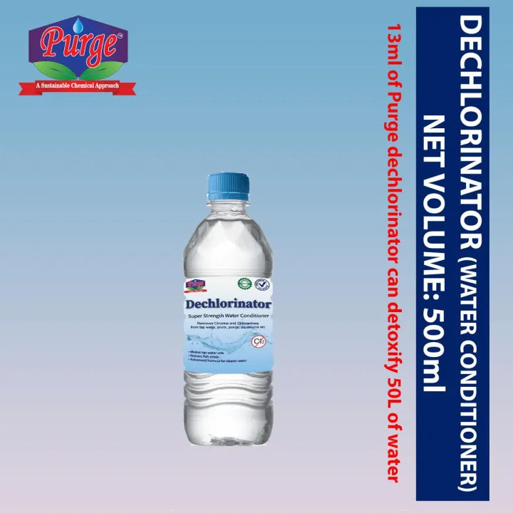 Purge Dechlorinator Super Strength Water Conditioner - Remove Chlorine And Chloramines - Reduce Fish Stress - Dechlorination Solution - Chlorine Free Water- For Pools, Aquariums, Tap Water Purge