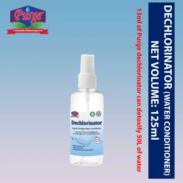 Purge Dechlorinator Super Strength Water Conditioner - Remove Chlorine And Chloramines - Reduce Fish Stress - Dechlorination Solution - Chlorine Free Water- For Pools, Aquariums, Tap Water Purge