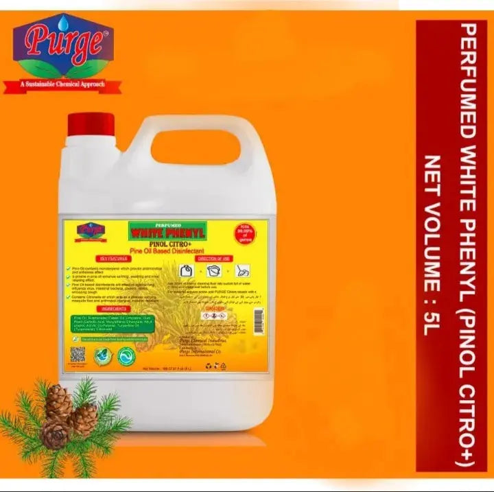 Purge White Perfumed Phenyl Concentrate - Pinol Citro+ - Pine Oil Based Disinfectant - Floor Cleaner - Floor Disinfectant - Surface Cleaner - Marble Cleaner - For Schools, Banks, Prisons, Hospitals, Hotels, Restaurants, Houses Of Worship & Nursing Homes Purge