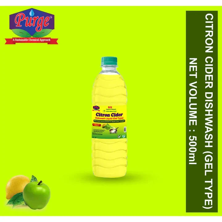 Purge Citron Cider Dishwashing Liquid (Gel Type) - Antibacterial Dish Wash - Kitchen Surface Cleaner - Foam Cleaner Purge