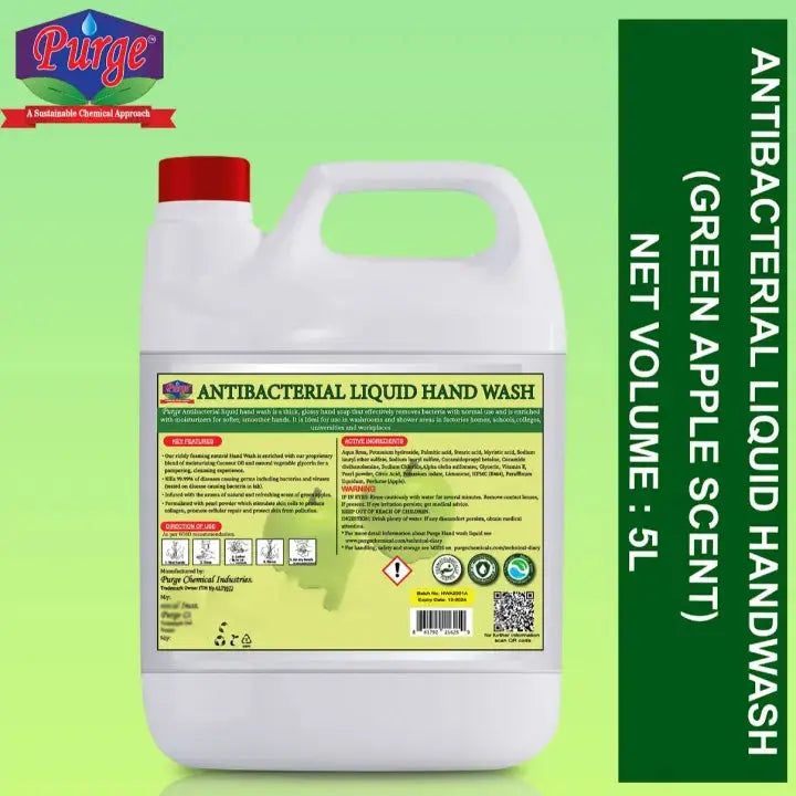 Purge Liquid Handwash Antibacterial + Green Apple Fragrance Liquid Handwash  - For Homes, Schools, Banks, Prisons, Hospitals, Hotels, Restaurants, Houses Of Worship And Nursing Homes Purge