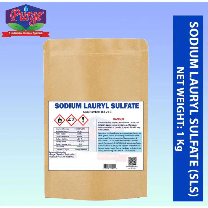 Purge Sodium Lauryl Sulphate - Sodium Dodecyl Sulfate - Sls Powder - For Making Sls Liquid, Laundry Detergent, Dishwashing Liquid - Foam Boaster - Surfactant - Shampoo Base Purge